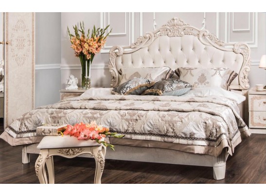 Кровать двуспальная с мягким изголовьем Патрисия крем глянец Кровать двуспальная с мягким изголовьем Патрисия крем глянец