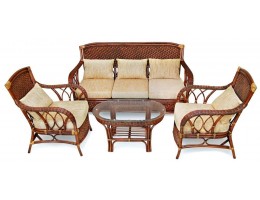 Комплект для отдыха "ANDREA" (диван + 2 кресла + журн. столик со стеклом + подушки)