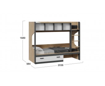 Кровать двухъярусная «Рико» Коричневый, Белый, Темно-серый
