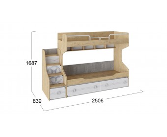 Кровать двухъярусная с приставной лестницей «Мегаполис» Белый, Светло-коричневый