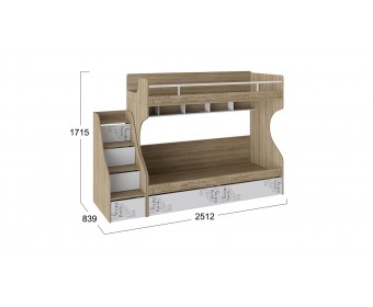 Кровать 2-х ярусная с лестницей приставной с ящиками «Оксфорд» Светло-коричневый