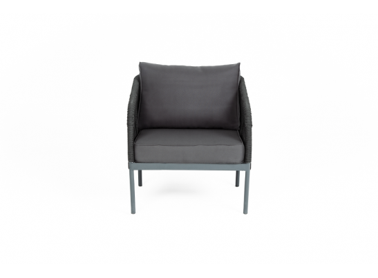 "Канны" кресло плетеное из роупа, каркас алюминий темно-серый (RAL7024) шагрень, роуп темно-серый круглый, ткань Savana Grafit в Набережных Челнах