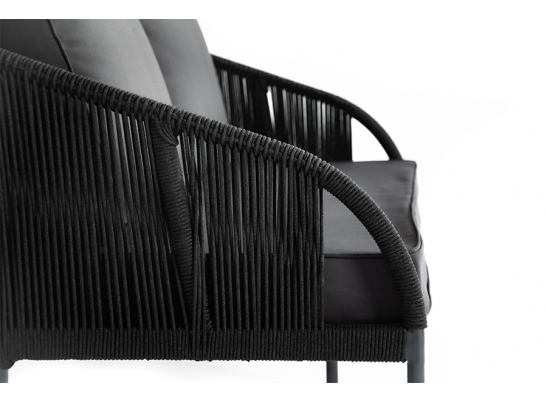 "Канны" диван 2-местный плетеный из роупа, каркас алюминий темно-серый (RAL7024) шагрень, роуп темно-серый круглый, ткань темно-серая в Набережных Челнах