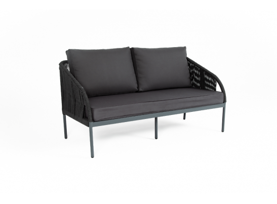 "Канны" диван 2-местный плетеный из роупа, каркас алюминий темно-серый (RAL7024) шагрень, роуп темно-серый круглый, ткань темно-серая в Набережных Челнах