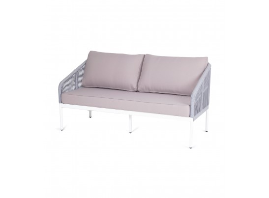 "Канны" диван 2-местный плетеный из роупа, каркас алюминий белый шагрень, роуп светло-серый круглый, ткань Neo ash в Набережных Челнах "Канны" диван 2-местный плетеный из роупа, каркас алюминий белый шагрень, роуп светло-серый круглый, ткань Neo ash в Набережных Челнах