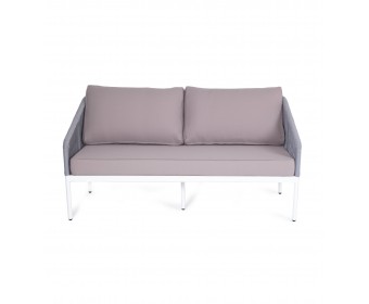 "Канны" диван 2-местный плетенный из роупа, каркас алюминий  белый, роуп светло-серый кругл, ткань Neo ash