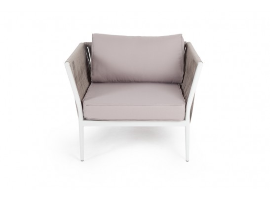 "Касабланка" кресло плетеное из роупа, каркас алюминий светло-серый (RAL7035) шагрень, роуп серо-коричневый 23мм, ткань Savana ivory в Набережных Челнах