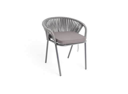 "Женева" стул плетеный из роупа, каркас алюминий темно-серый (RAL7024) шагрень, роуп серый 15мм, ткань серая в Набережных Челнах