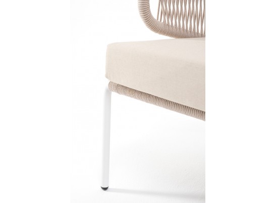 "Милан" диван 3-местный плетеный из роупа, каркас алюминий белый муар, роуп бежевый круглый, ткань бежевая 15052 в Набережных Челнах