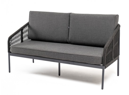"Канны" диван 2-местный плетеный из роупа, каркас алюминий темно-серый (RAL7024) муар, роуп темно-серый круглый, ткань темно-серая 027, выс. по? в Набережных Челнах