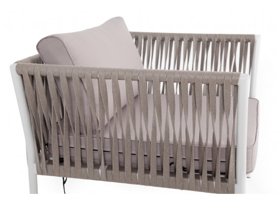 "Касабланка" кресло плетеное из роупа, каркас алюминий светло-серый (RAL7035) шагрень, роуп серо-коричневый 23мм, ткань Savana ivory в Набережных Челнах