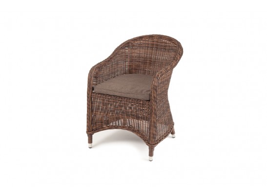 "Равенна" плетеное кресло из искусственного ротанга, цвет коричневый с серой подушкой в Набережных Челнах