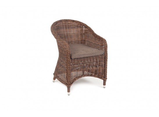 "Равенна" плетеное кресло из искусственного ротанга, цвет коричневый с серой подушкой в Набережных Челнах