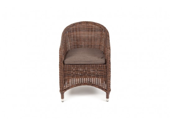 "Равенна" плетеное кресло из искусственного ротанга, цвет коричневый с серой подушкой в Набережных Челнах