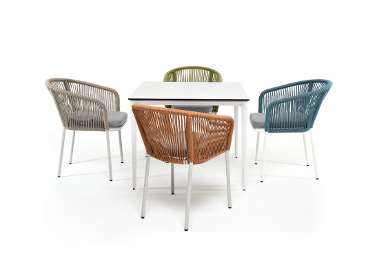 "Аркобалено" обеденная группа на 4 персоны со стульями "Марсель", каркас белый, роуп цветной в Набережных Челнах