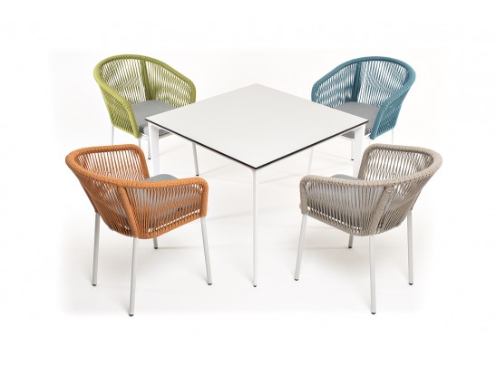 "Аркобалено" обеденная группа на 4 персоны со стульями "Марсель", каркас белый, роуп цветной в Набережных Челнах