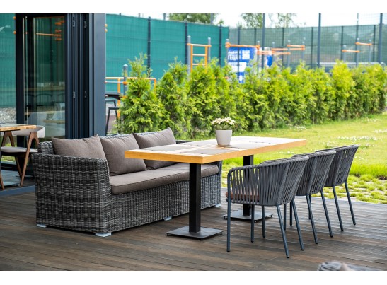 "Бордо" стул плетеный из роупа, каркас из стали серый, роуп серый, ткань серая в Набережных Челнах