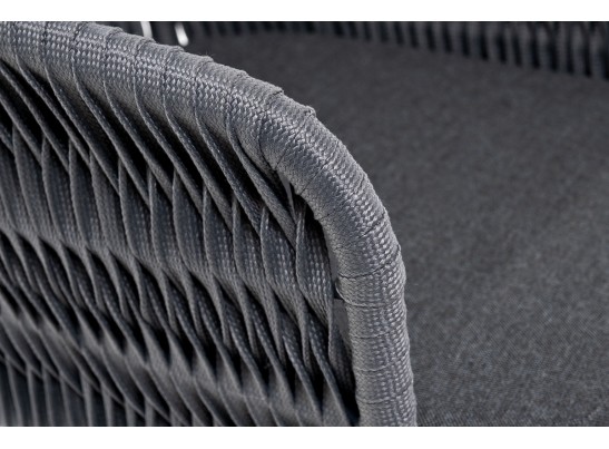 "Бордо" стул барный плетеный из роупа (колос), каркас из стали серый (RAL7022) муар, роуп серый 15мм, ткань темно-серая 027 в Набережных Челнах