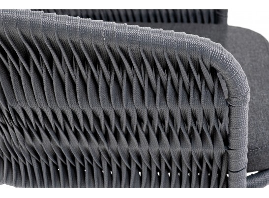 "Бордо" стул барный плетеный из роупа (колос), каркас из стали серый (RAL7022) муар, роуп серый 15мм, ткань темно-серая 027 в Набережных Челнах