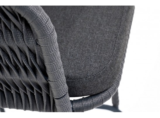 "Бордо" стул барный плетеный из роупа (колос), каркас из стали серый (RAL7022) муар, роуп серый 15мм, ткань темно-серая 027 в Набережных Челнах