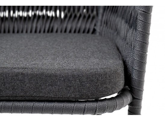 "Бордо" стул барный плетеный из роупа (колос), каркас из стали серый (RAL7022) муар, роуп серый 15мм, ткань темно-серая 027 в Набережных Челнах