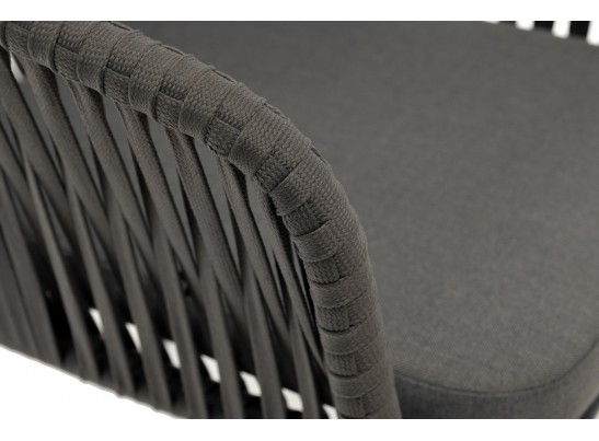 "Бордо" стул плетеный из роупа, каркас алюминий темно-серый (RAL7024) муар, роуп серый 15мм, ткань серая 017 в Набережных Челнах