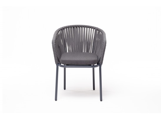 "Бордо" стул плетеный из роупа, каркас алюминий темно-серый (RAL7024) муар, роуп серый 15мм, ткань темно-серая 027 в Набережных Челнах