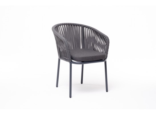 "Бордо" стул плетеный из роупа, каркас алюминий темно-серый (RAL7024) муар, роуп серый 15мм, ткань темно-серая 027 в Набережных Челнах