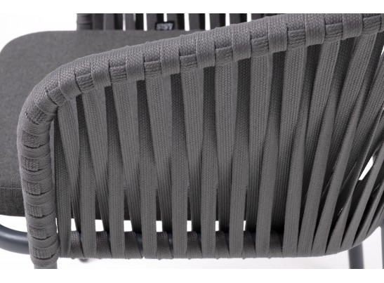 "Бордо" стул плетеный из роупа, каркас алюминий темно-серый (RAL7024) муар, роуп серый 15мм, ткань темно-серая 027 в Набережных Челнах