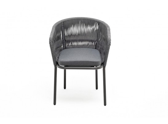 "Бордо" стул плетеный из роупа (колос), каркас алюминий серый (RAL7022) муар, роуп серый 15мм, ткань темно-серая 027 в Набережных Челнах
