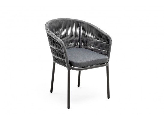 "Бордо" стул плетеный из роупа (колос), каркас алюминий серый (RAL7022) муар, роуп серый 15мм, ткань темно-серая 027 в Набережных Челнах