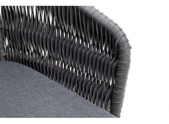 "Бордо" стул плетеный из роупа (колос), каркас алюминий серый (RAL7022) муар, роуп серый 15мм, ткань темно-серая 027 в Набережных Челнах