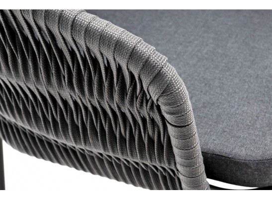 "Бордо" стул плетеный из роупа (колос), каркас алюминий серый (RAL7022) муар, роуп серый 15мм, ткань темно-серая 027 в Набережных Челнах