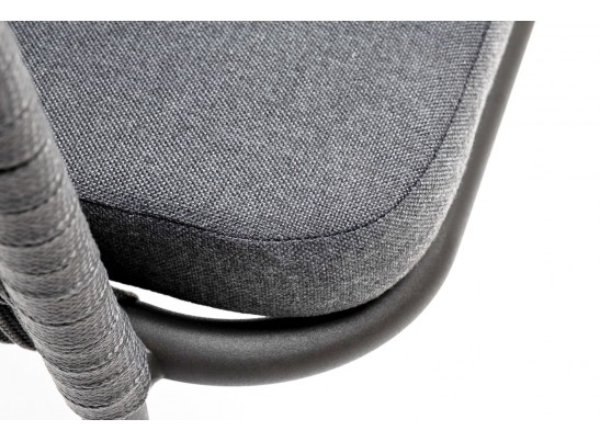 "Бордо" стул плетеный из роупа (колос), каркас алюминий серый (RAL7022) муар, роуп серый 15мм, ткань темно-серая 027 в Набережных Челнах