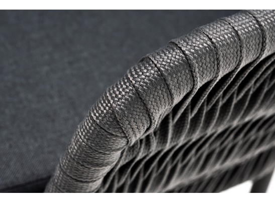 "Бордо" стул плетеный из роупа (колос), каркас алюминий серый (RAL7022) муар, роуп серый 15мм, ткань темно-серая 027 в Набережных Челнах