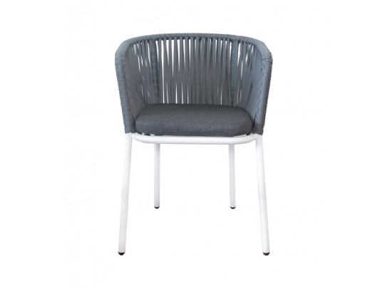 "Бордо" стул плетеный из роупа, каркас алюминий белый шагрень, роуп серый 15мм, ткань серая в Набережных Челнах