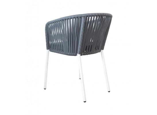 "Бордо" стул плетеный из роупа, каркас алюминий белый шагрень, роуп серый 15мм, ткань серая в Набережных Челнах