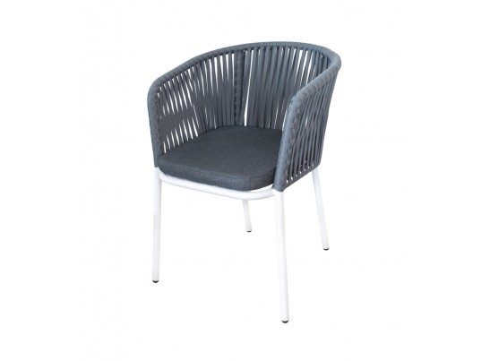 "Бордо" стул плетеный из роупа, каркас алюминий белый шагрень, роуп серый 15мм, ткань серая в Набережных Челнах