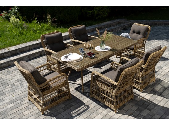 "Цесена" обеденная группа плетеная из искусственного ротанга, цвет соломенный в Набережных Челнах