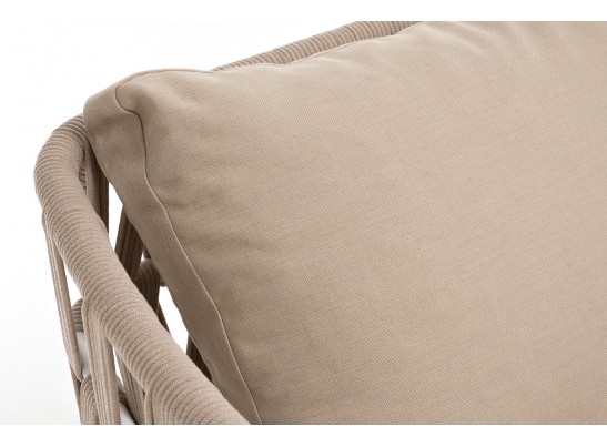 "Диего" диван 2-местный плетеный из роупа, каркас алюминий белый муар, роуп бежевый круглый, ткань бежевая 035 в Набережных Челнах