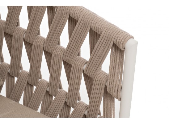 "Диего" диван 2-местный плетеный из роупа, каркас алюминий белый муар, роуп бежевый круглый, ткань бежевая 035 в Набережных Челнах