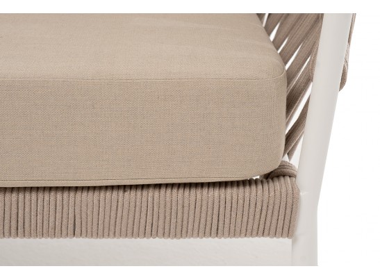 "Диего" диван 2-местный плетеный из роупа, каркас алюминий белый муар, роуп бежевый круглый, ткань бежевая 035 в Набережных Челнах