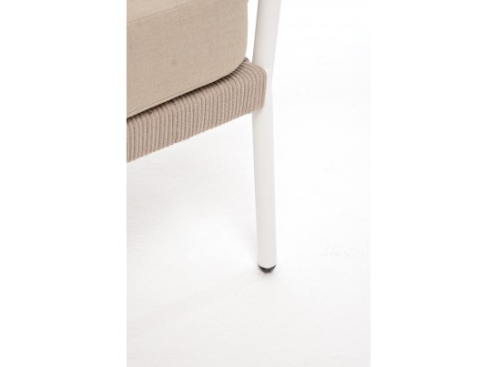 "Диего" диван 2-местный плетеный из роупа, каркас алюминий белый муар, роуп бежевый круглый, ткань бежевая 035 в Набережных Челнах