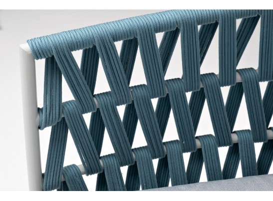 "Диего" диван 2-местный плетеный из роупа, каркас алюминий светло-серый (RAL7035) муар, роуп бирюзовый круглый, ткань светло-серая в Набережных Челнах