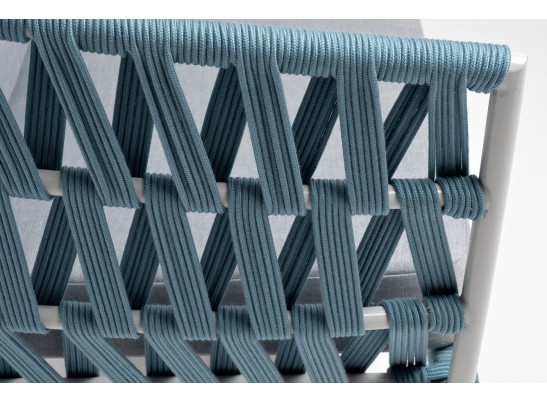 "Диего" диван 2-местный плетеный из роупа, каркас алюминий светло-серый (RAL7035) муар, роуп бирюзовый круглый, ткань светло-серая в Набережных Челнах