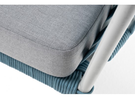 "Диего" диван 2-местный плетеный из роупа, каркас алюминий светло-серый (RAL7035) муар, роуп бирюзовый круглый, ткань светло-серая в Набережных Челнах