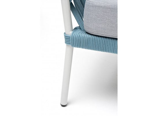 "Диего" диван 2-местный плетеный из роупа, каркас алюминий светло-серый (RAL7035) муар, роуп бирюзовый круглый, ткань светло-серая в Набережных Челнах