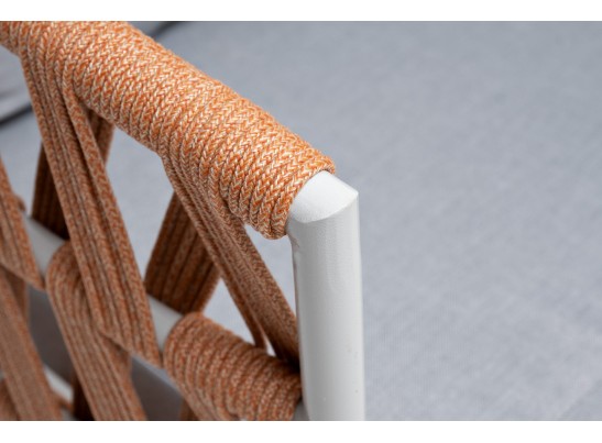 "Диего" диван 2-местный плетеный из роупа, каркас алюминий светло-серый (RAL7035) муар, роуп оранжевый меланж круглый, ткань светло-серая в Набережных Челнах "Диего" диван 2-местный плетеный из роупа, каркас алюминий светло-серый (RAL7035) муар, роуп оранжевый меланж круглый, ткань светло-серая в Набережных Челнах