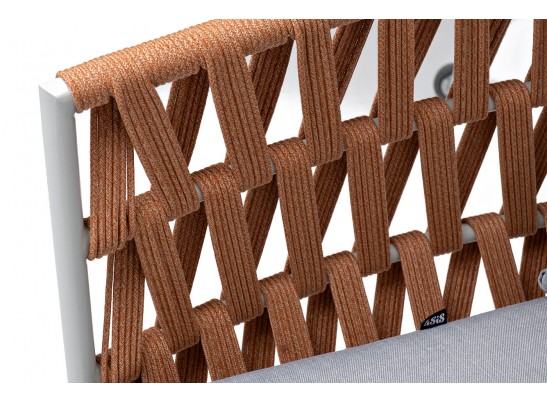 "Диего" диван 2-местный плетеный из роупа, каркас алюминий светло-серый (RAL7035) муар, роуп оранжевый меланж круглый, ткань светло-серая в Набережных Челнах "Диего" диван 2-местный плетеный из роупа, каркас алюминий светло-серый (RAL7035) муар, роуп оранжевый меланж круглый, ткань светло-серая в Набережных Челнах