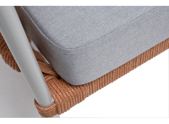 "Диего" диван 2-местный плетеный из роупа, каркас алюминий светло-серый (RAL7035) муар, роуп оранжевый меланж круглый, ткань светло-серая в Набережных Челнах "Диего" диван 2-местный плетеный из роупа, каркас алюминий светло-серый (RAL7035) муар, роуп оранжевый меланж круглый, ткань светло-серая в Набережных Челнах